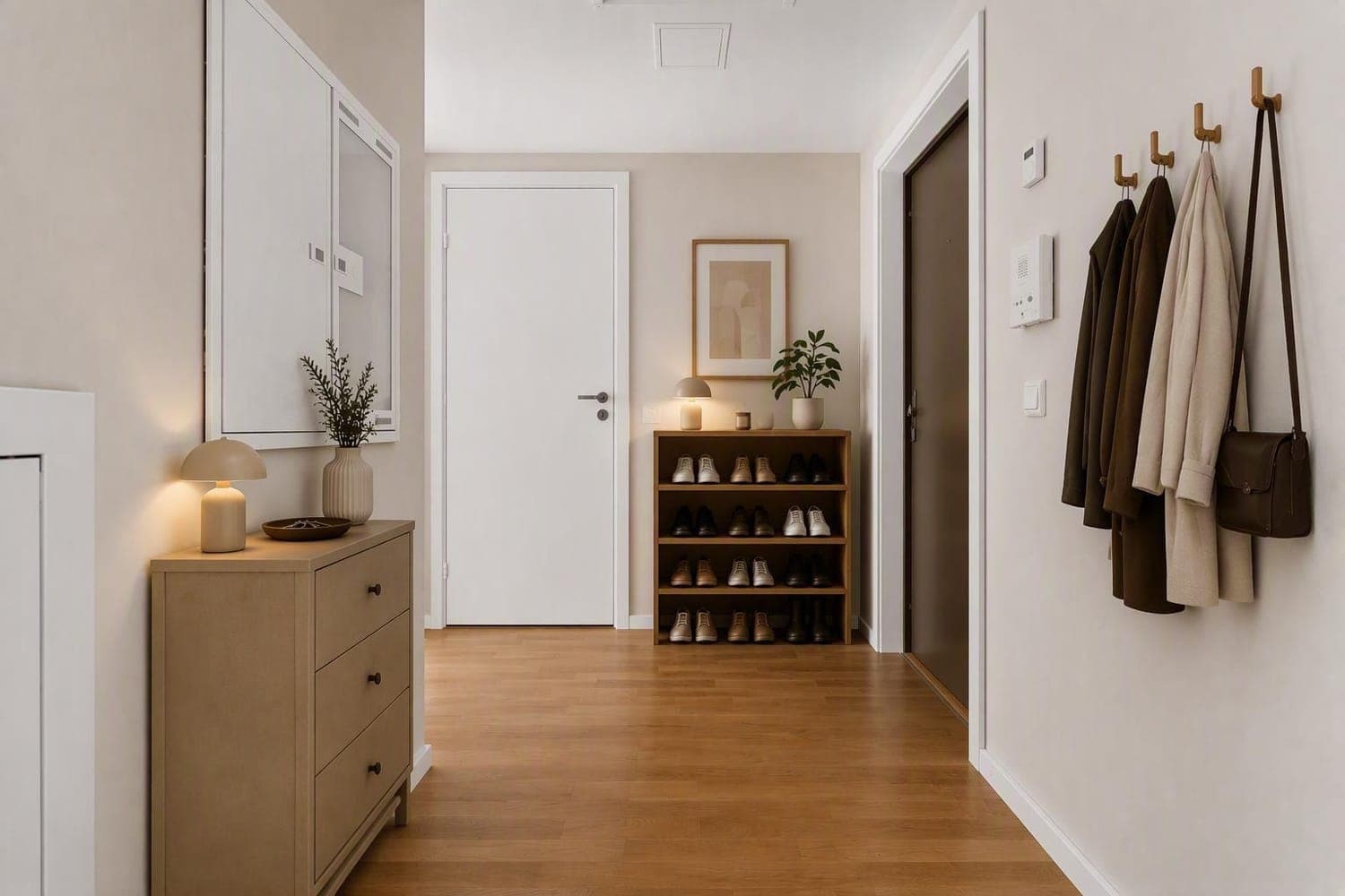 Koselig inngansparti med plass til garderobe og oppbevaring (møblert av KI) Koselig inngansparti med plass til garderobe og oppbevaring (møblert av KI)